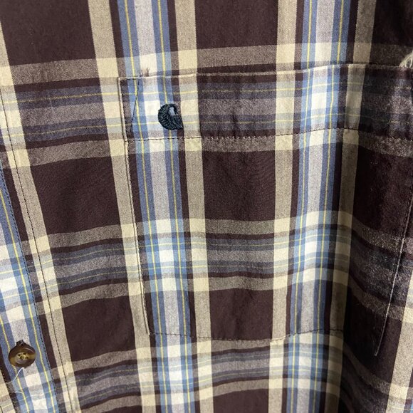 Carhartt Men's Size Xl Plaid Button Down Shirt Relaxed Fit Brown Casual Cotton - Picture 7 of 7